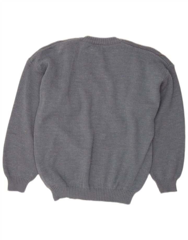 VINTAGE Jersey con cuello en V para hombre IT 50 Azul medio Argyle/Lana de diamante