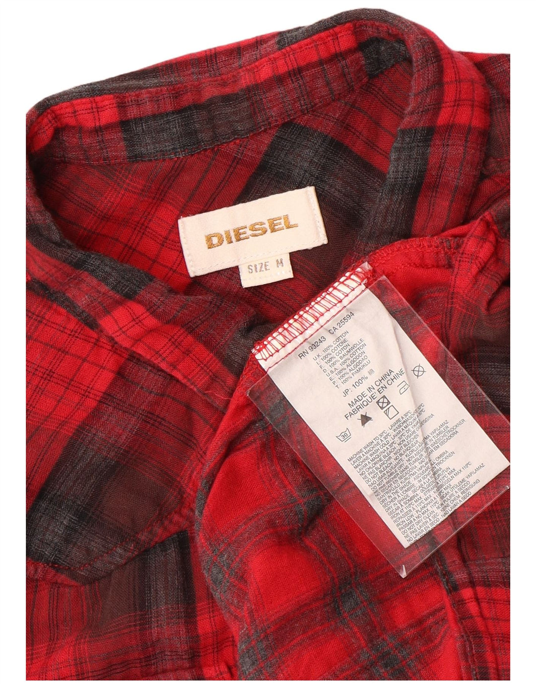 Camisa De Franela De Algodón A Cuadros Rojo Mediano Diesel Hombre