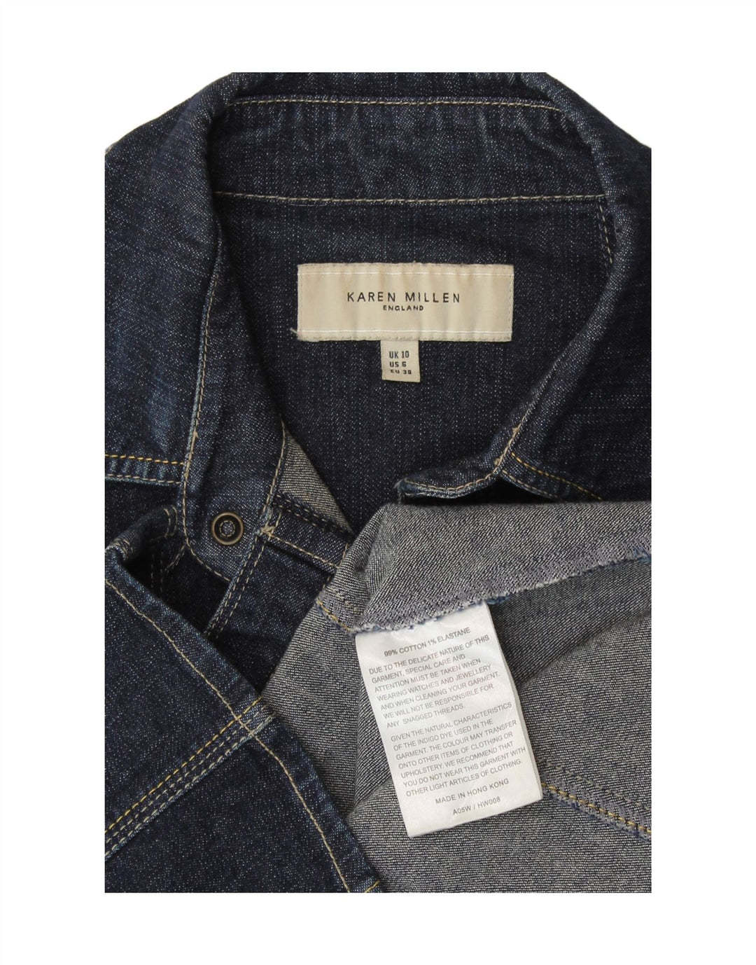 KAREN MILLEN Camisa vaquera militar para mujer UK 10 Small Blue Cotton