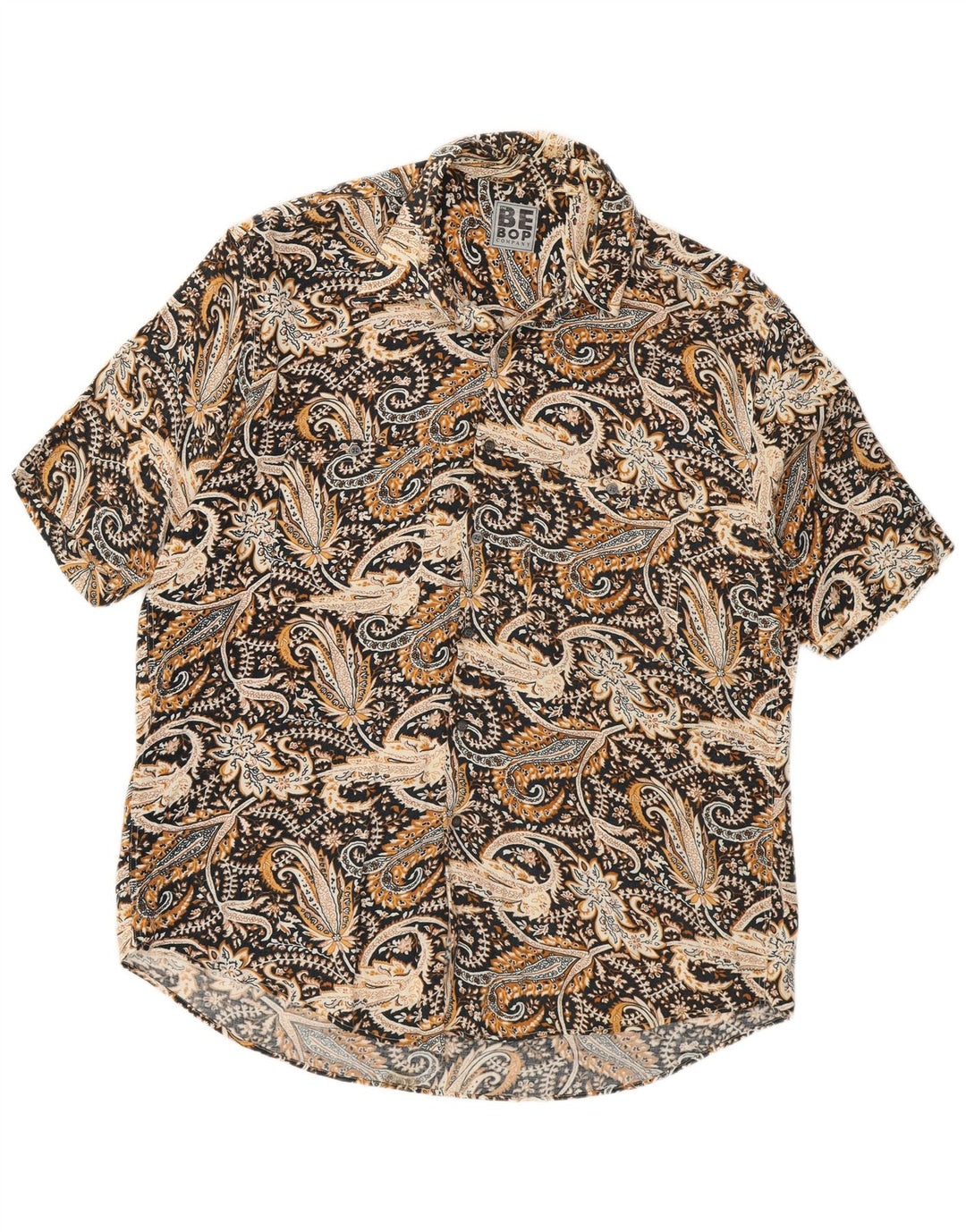 Vintage hombres camisa de manga corta grande negro Paisley