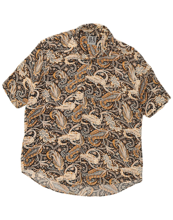 Vintage hombres camisa de manga corta grande negro Paisley