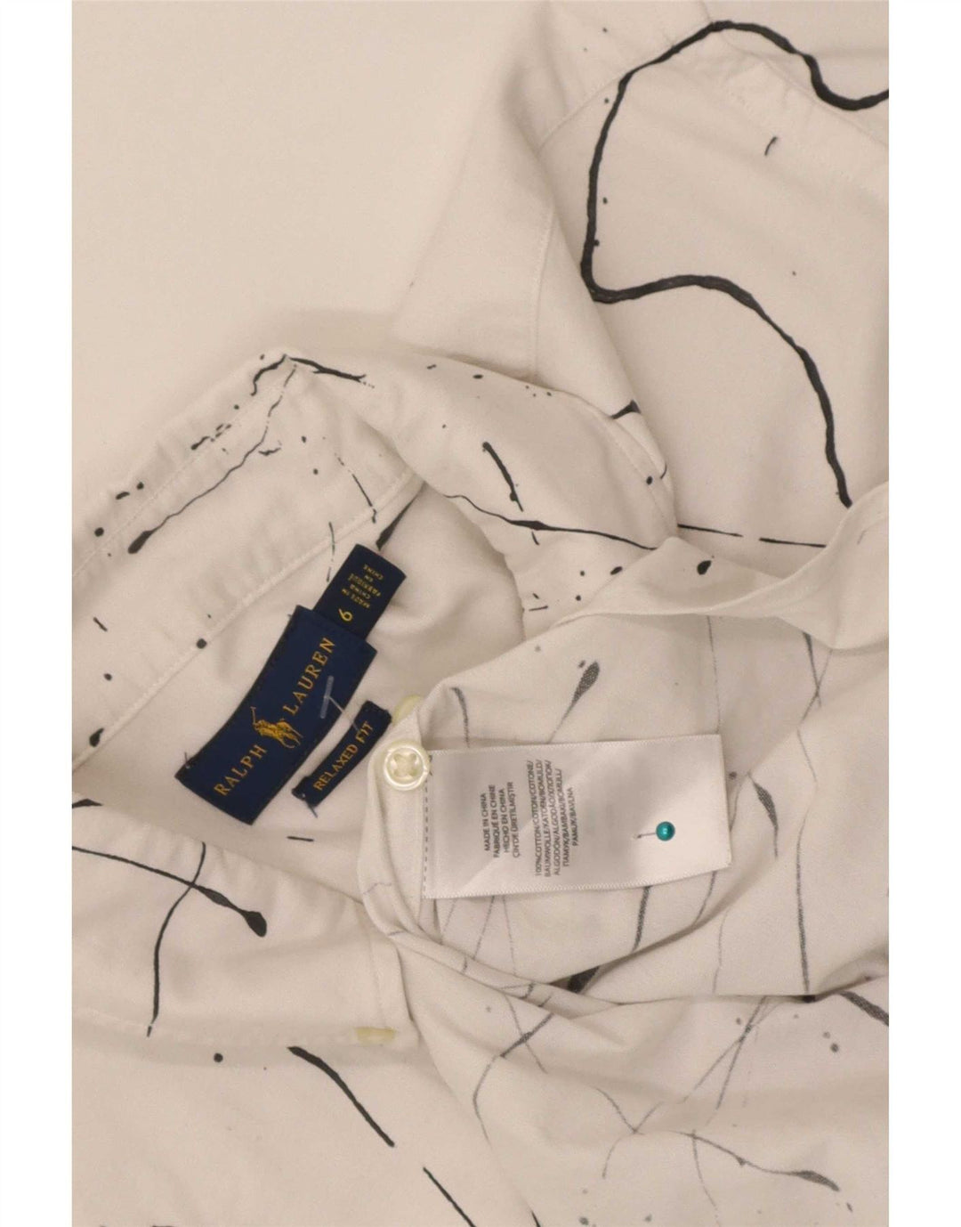 Ralph Lauren - Camisa de ajuste relajado para mujer, diseño abstracto, talla 6, color blanco mediano