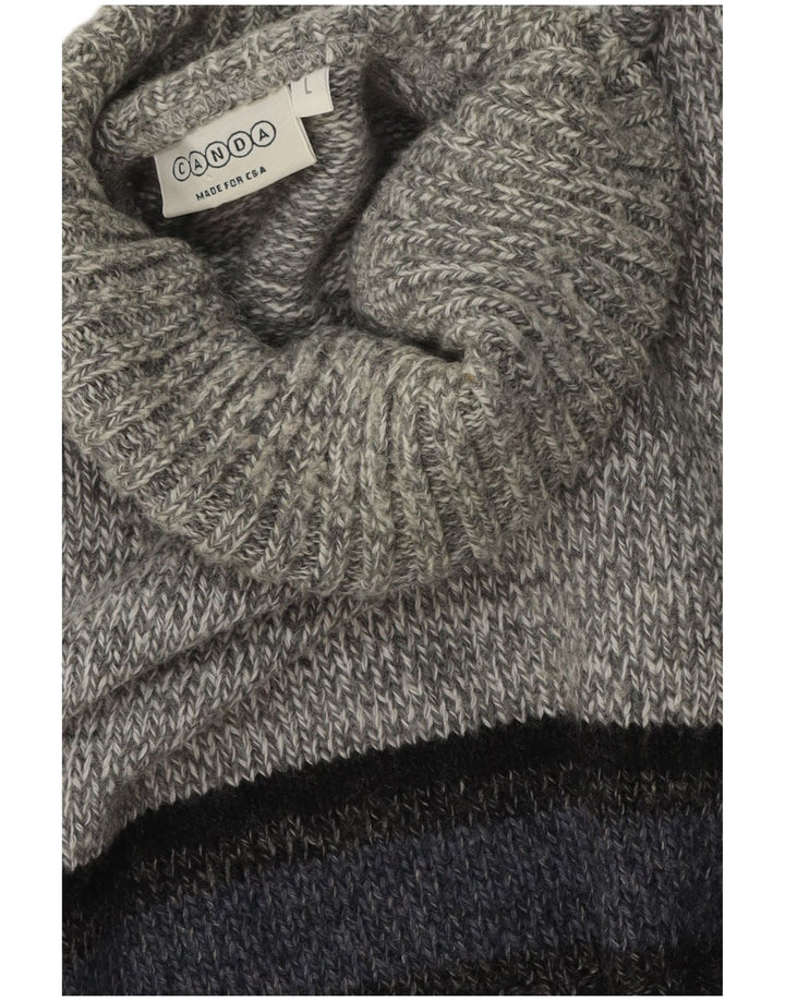 C&A Hombre Canda Roll Neck Jumper Sweater Large Gris Colorblock