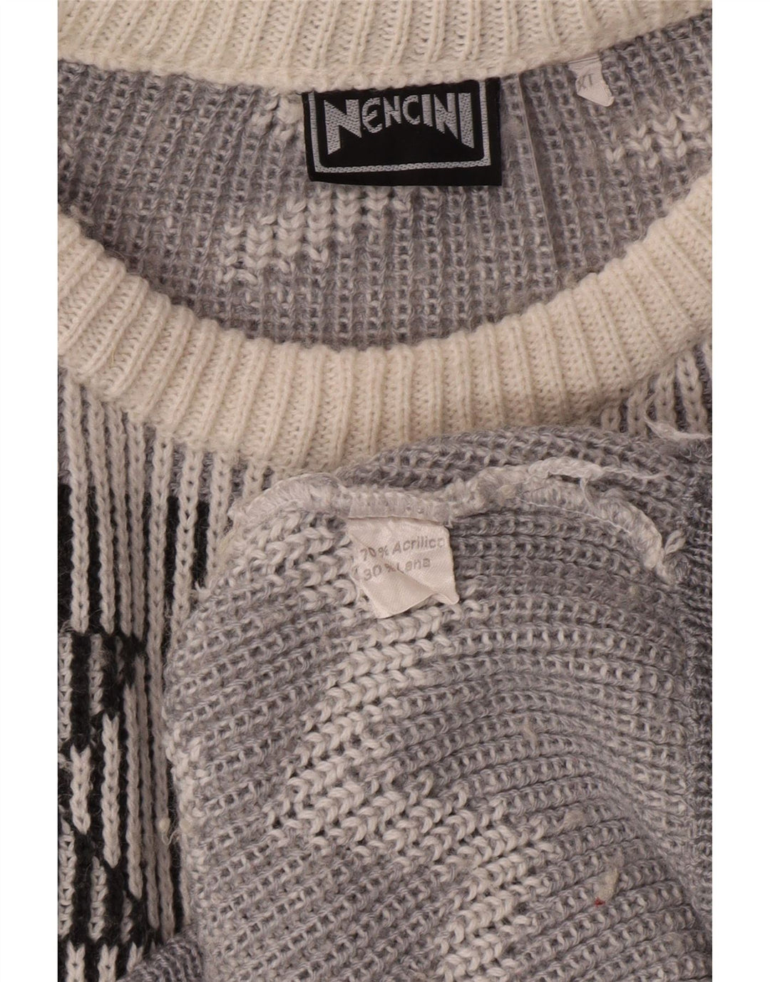 VINTAGE Jersey de cuello barco para hombre XL Off White Fair Isle Classic