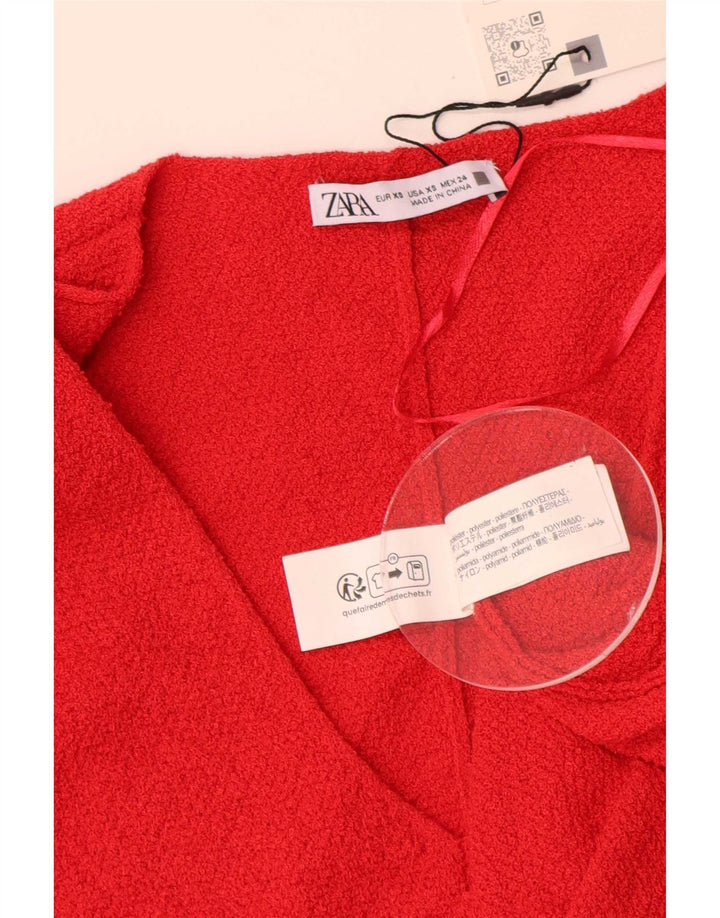 Zara Mujer Top Extragrande Manga 3/4 UK 6 XS Poliéster Rojo