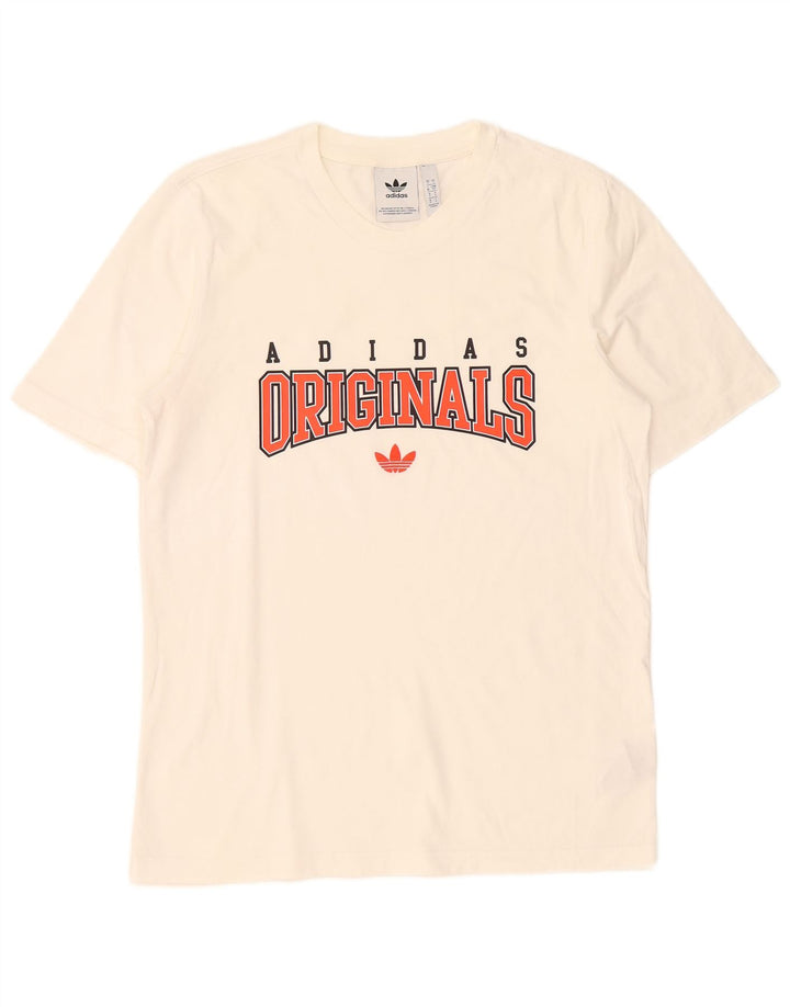 Adidas - Camiseta gráfica para hombre, talla pequeña, algodón blanco