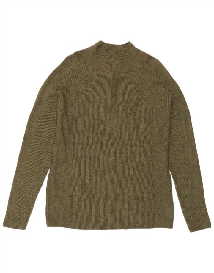 Marks & Spencer Suéter tipo jersey con cuello alto para mujer UK 46 Large Viscosa caqui