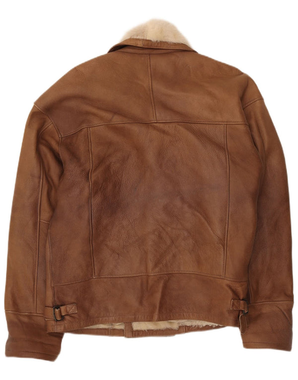 Chaqueta de piel de oveja con doble botonadura vintage para hombre UK 40 Large Marrón Colorblock