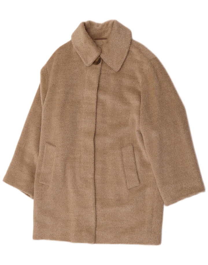 Vintage mujer abrigo de gran tamaño Reino Unido 12 lana beige media