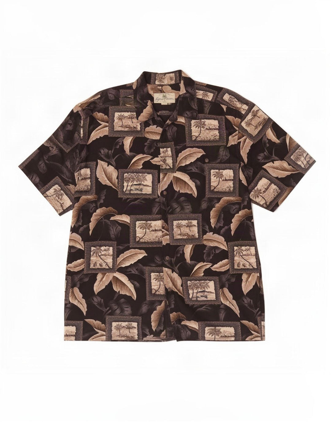 Camisa de manga corta para hombre Island Shores Algodón de patchwork marrón grande