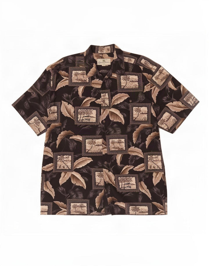 Camisa de manga corta para hombre Island Shores Algodón de patchwork marrón grande