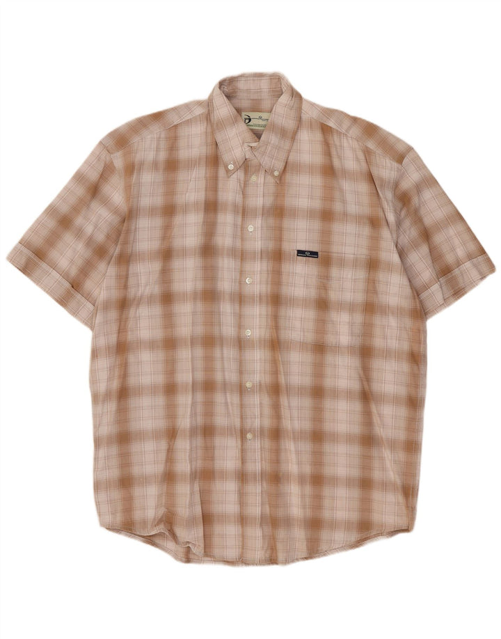 SERGIO TACCHINI Camisa Manga Corta Hombre Algodón Cuadros Beige Grande