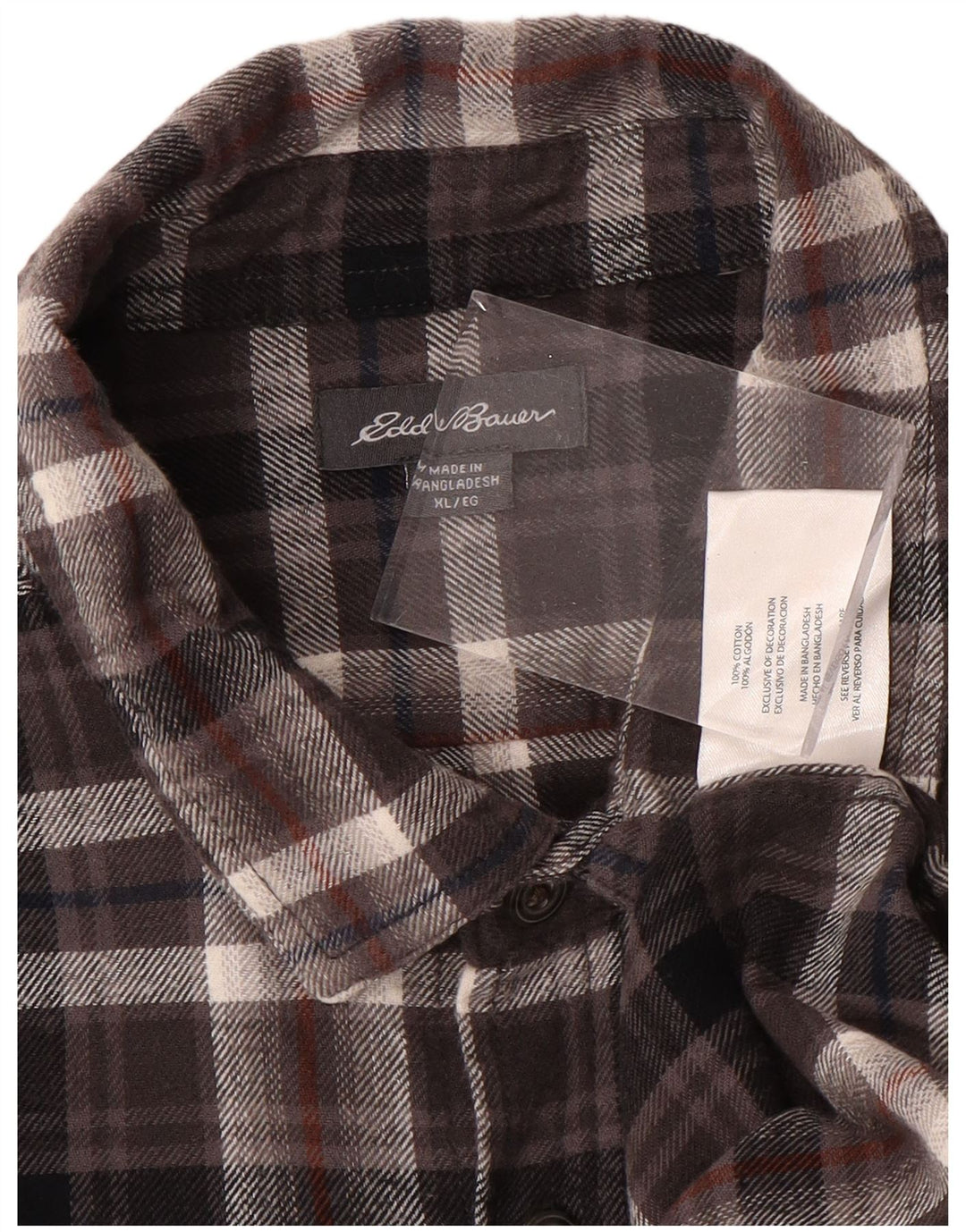 EDDIE BAUER Camisa De Franela De Cuadros Hombre XL Algodón A Cuadros Marrón