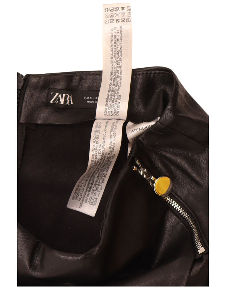 ZARA Mujer Shorts Casual De Piel Sintética Small W26 Poliuretano Negro