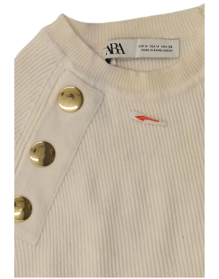 Zara - Jersey corto con cuello redondo para mujer, talla 40, talla M, color blanco