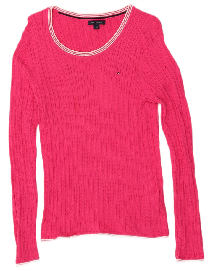 TOMMY HILFIGER Suéter tipo jersey con cuello barco para mujer UK 40 Grande Algodón rosa