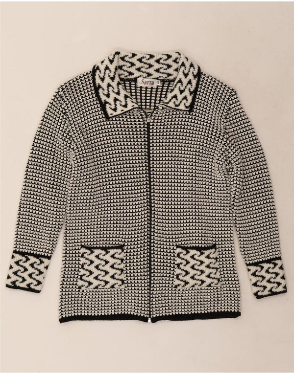 Vintage mujer Cardigan suéter Reino Unido 14 gris medio geométrico