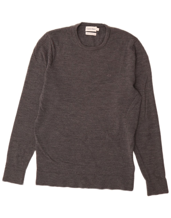 Calvin Klein - Jersey de cuello redondo para hombre, talla pequeña, lana gris