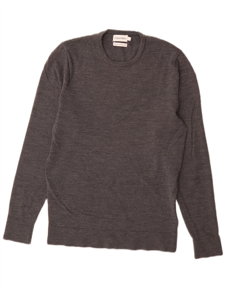 Calvin Klein - Jersey de cuello redondo para hombre, talla pequeña, lana gris