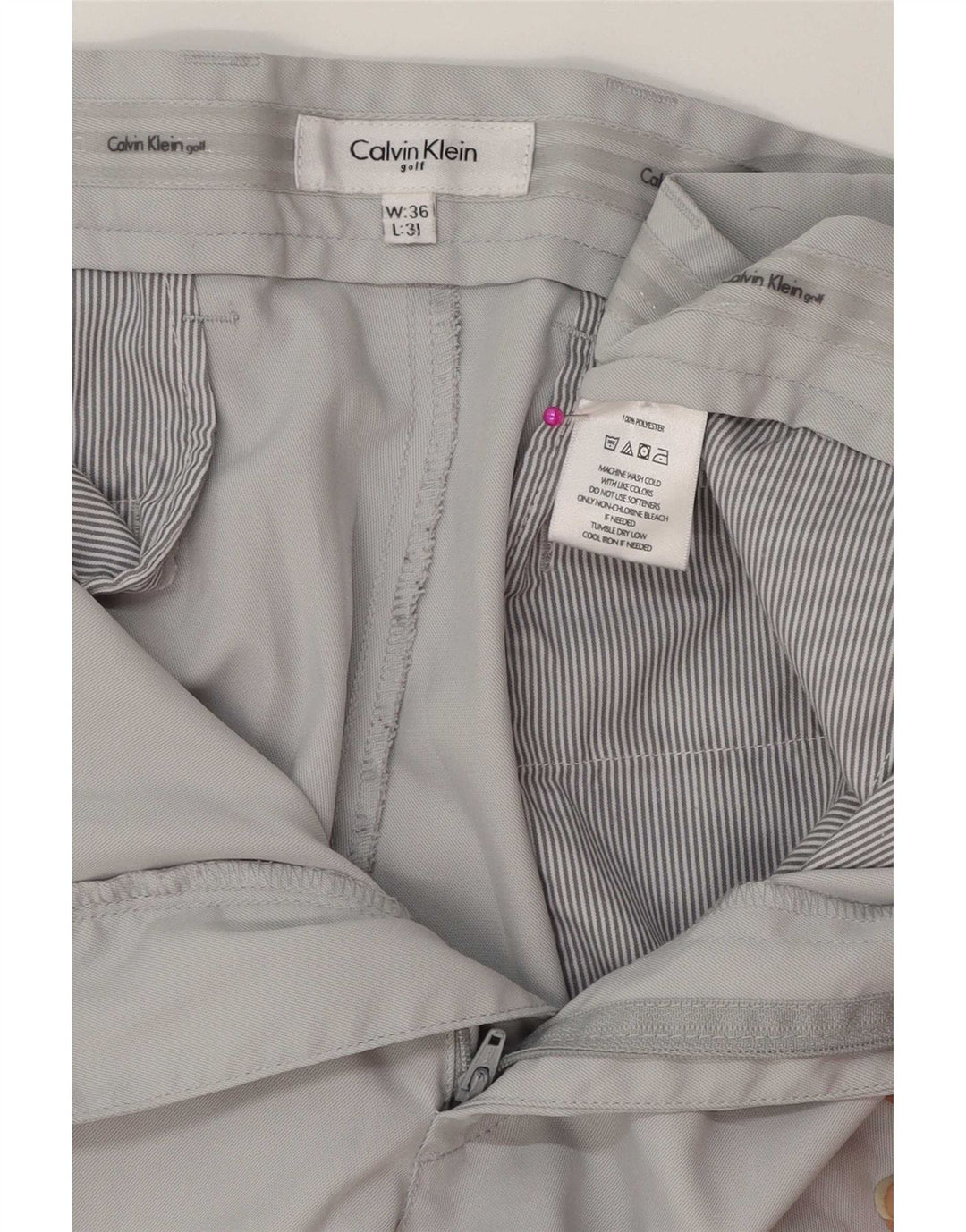 Calvin Klein Pantalones casuales rectos para hombre W36 L31 Poliéster gris