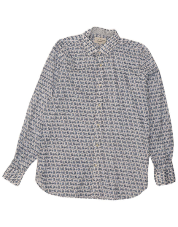 Ted Baker Camisa para hombre Talla 16 Algodón floral azul grande