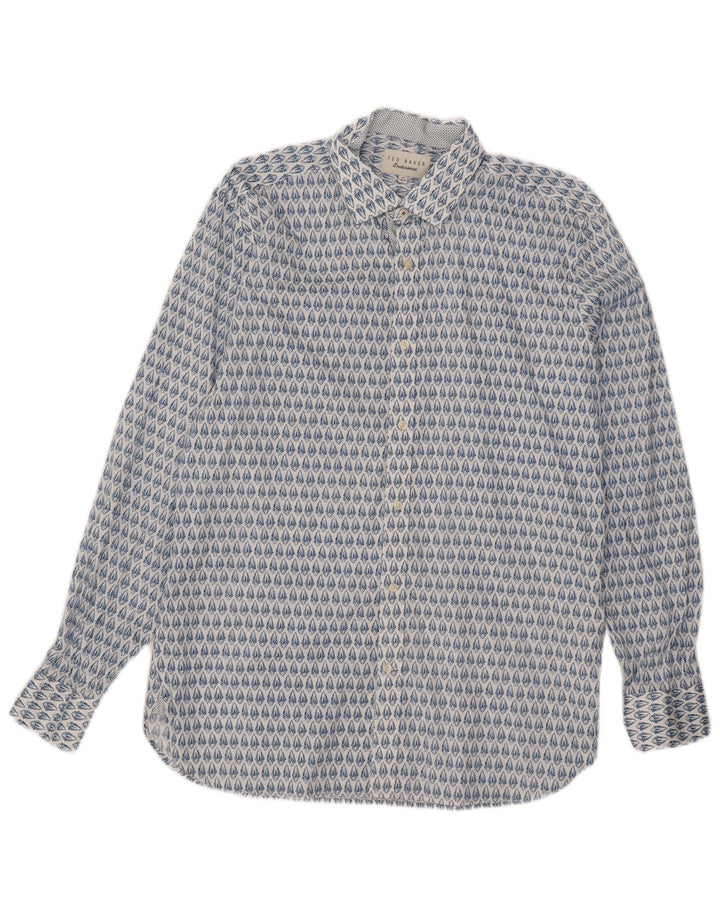 Ted Baker Camisa para hombre Talla 16 Algodón floral azul grande
