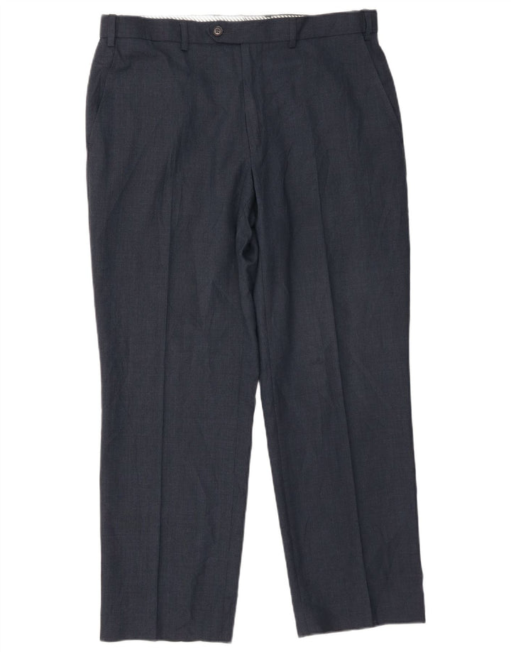 Marks & Spencer Pantalón de traje recto para hombre W34 L29 Lana azul marino