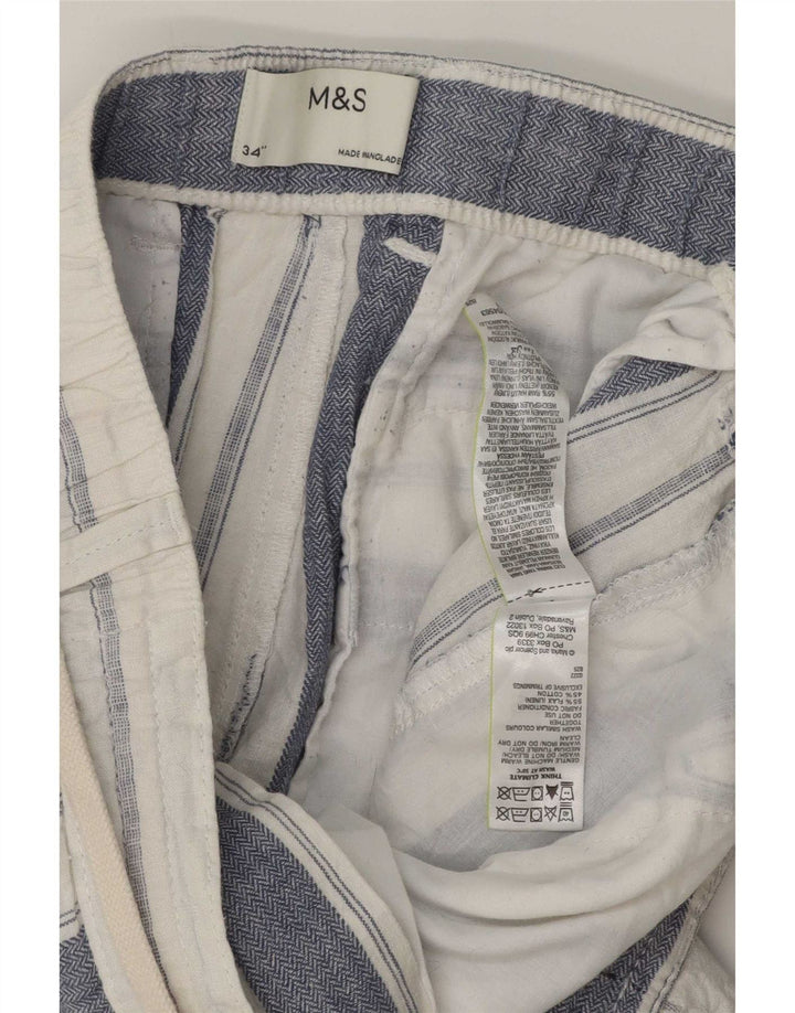 Marks & Spencer Pantalones cortos chinos para hombre W34 Lino a rayas blancas grandes