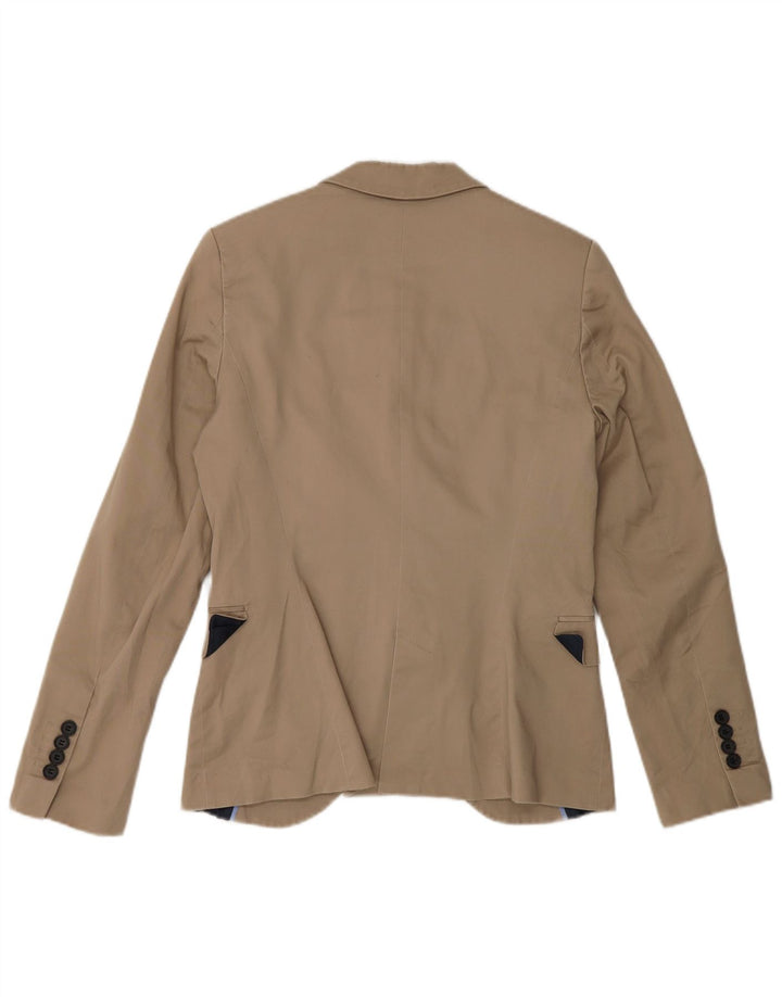 Zara Mujer Chaqueta Blazer De 1 Botón UK 42 Algodón Beige Medio