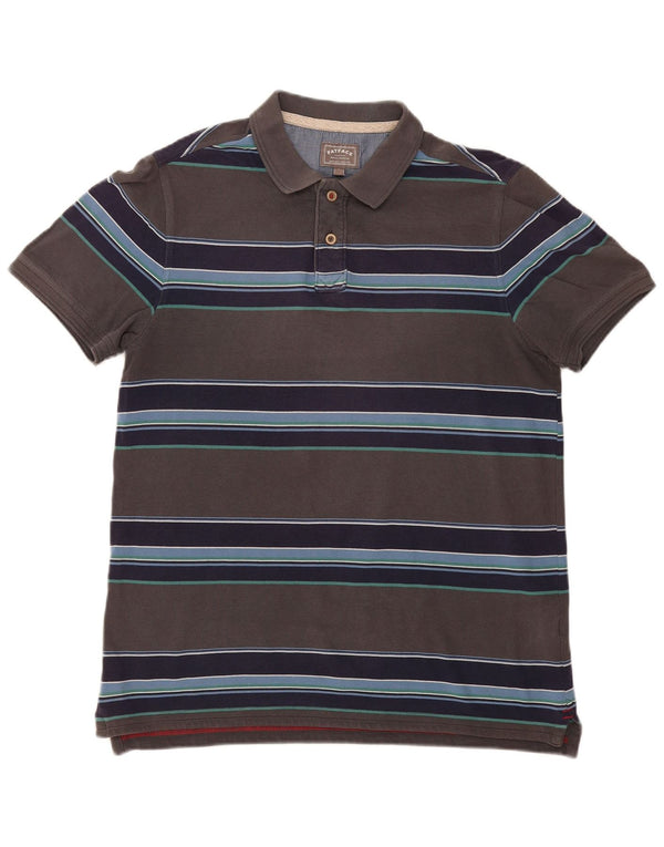 Polo de hombre Fat Face de algodón a rayas grises grandes