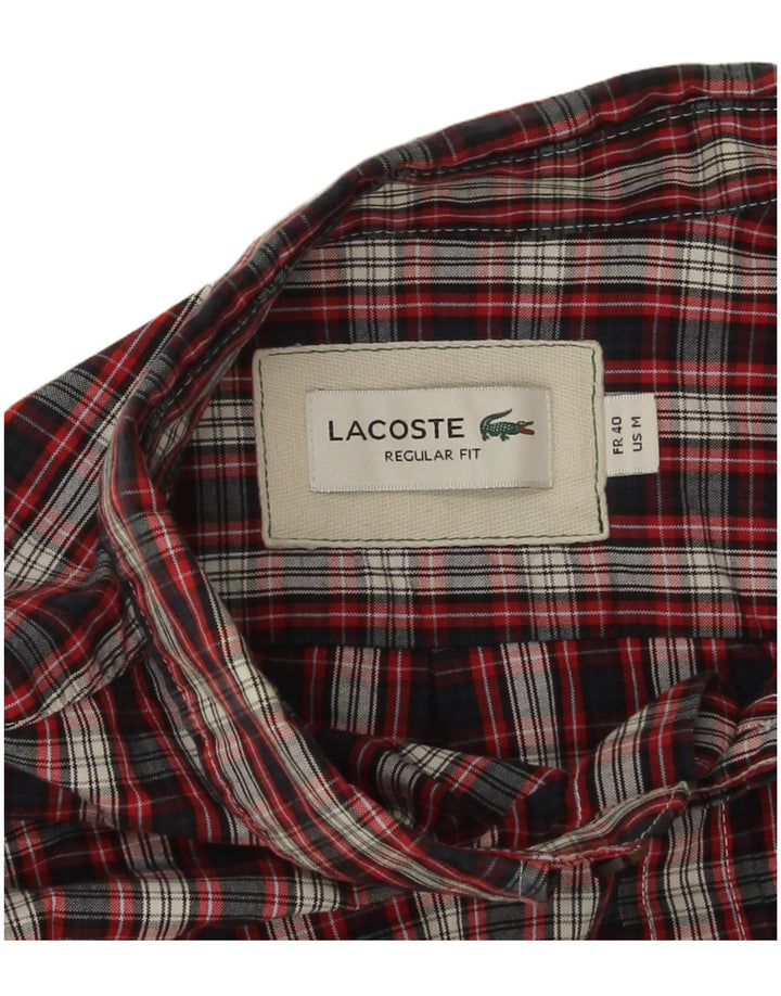 Camisa Lacoste de franela de corte regular para hombre, talla 40, algodón a cuadros rojos medianos