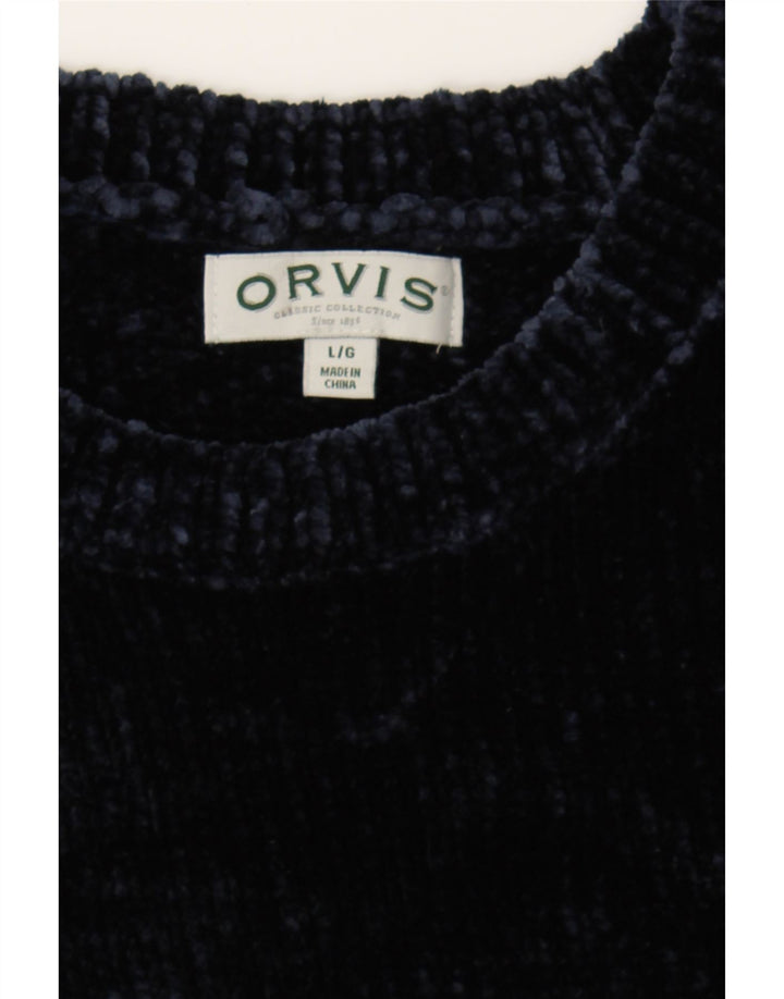 ORVIS Womens Crew Neck Jumper Sweater UK 16 Large Navy Blue Polyester Vintage Orvis and Second-Hand Orvis from Messina Hembry 