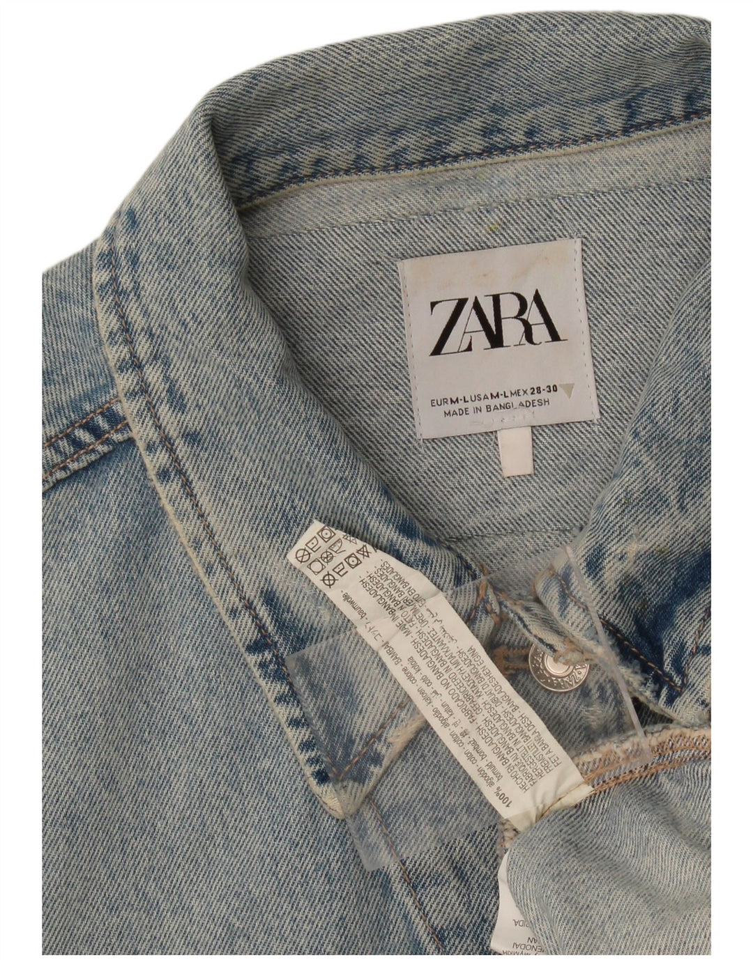 Zara Chaqueta Vaquera Extragrande Desgastada para Mujer UK 44 Algodón Azul Medio