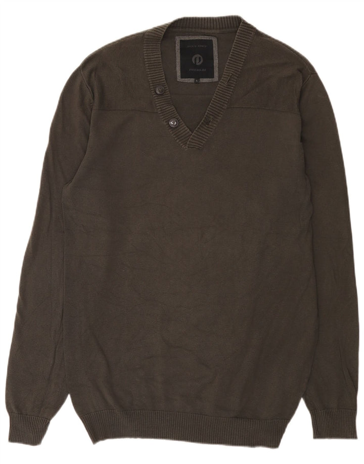 Jack & Jones Jersey con cuello en V para hombre, talla grande, algodón gris