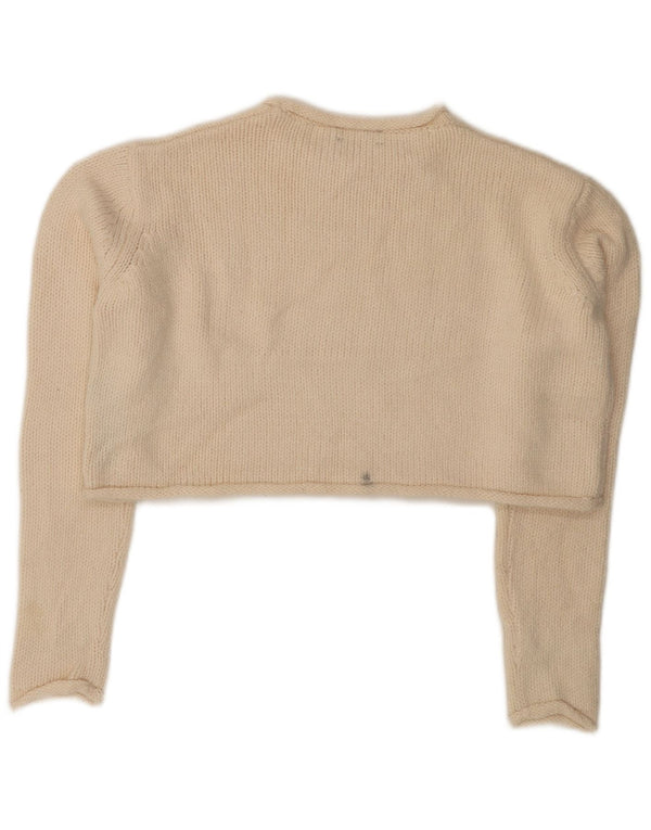 Zara Mujer Crop Crew Neck Jumper Sweater UK 10 Small Off White Acrílico