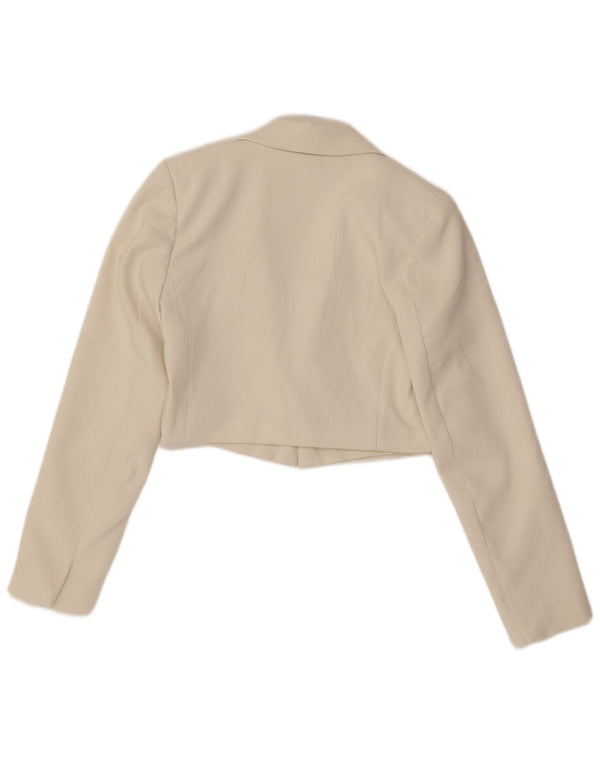 Zara Mujer Crop Open Blazer Chaqueta UK 6 XS Off White Poliéster