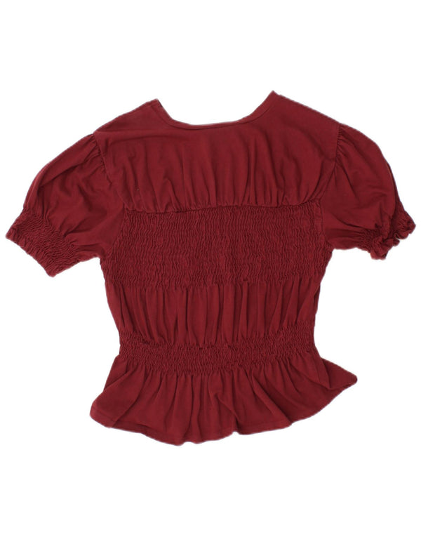 TOPSHOP Blusa corta para mujer UK 10 Small Borgoña Algodón