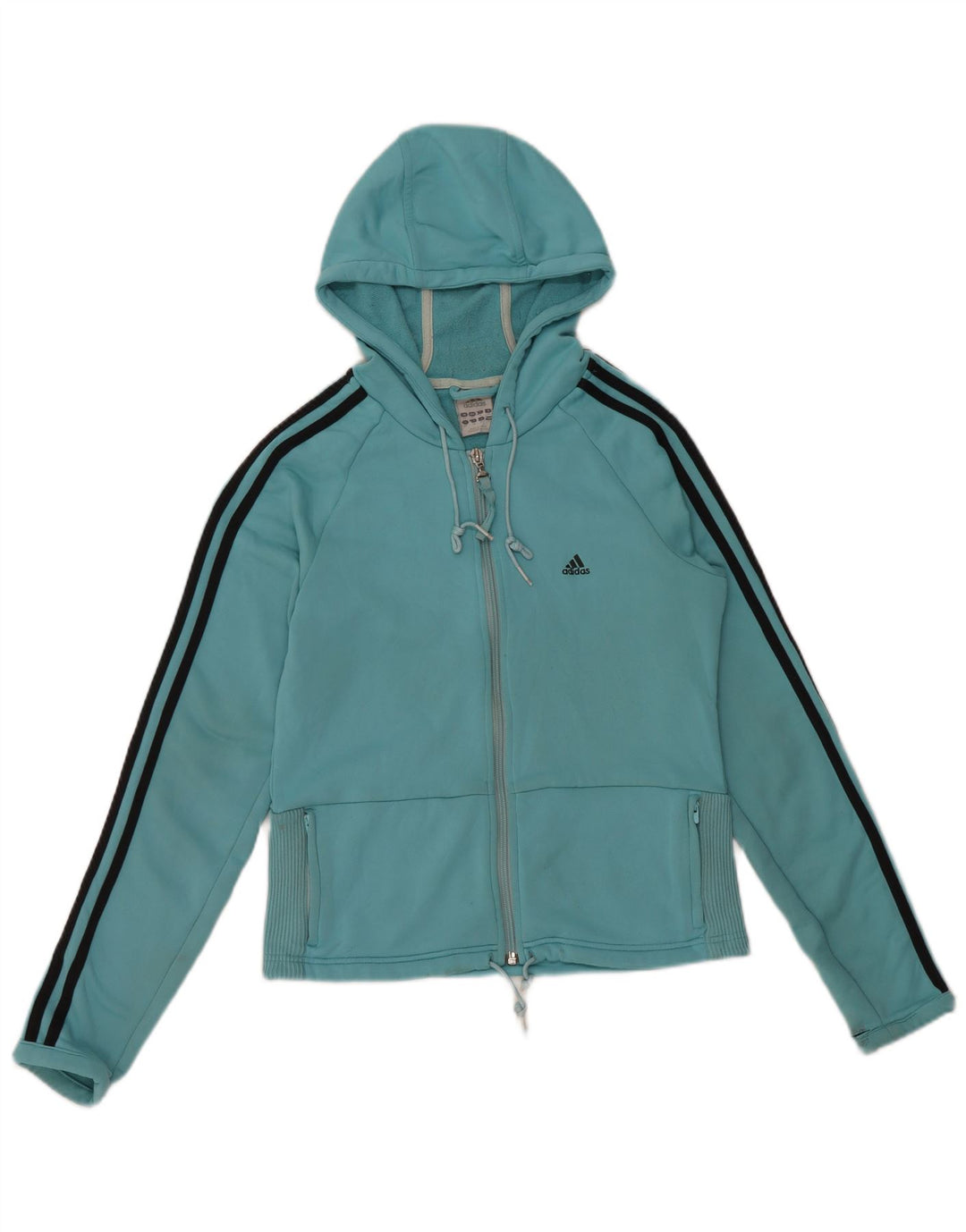 ADIDAS Suéter con capucha y cremallera corta para mujer Reino Unido 14 Poliéster azul medio