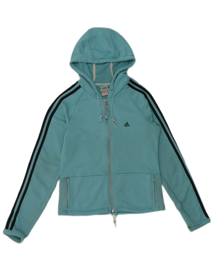 ADIDAS Suéter con capucha y cremallera corta para mujer Reino Unido 14 Poliéster azul medio