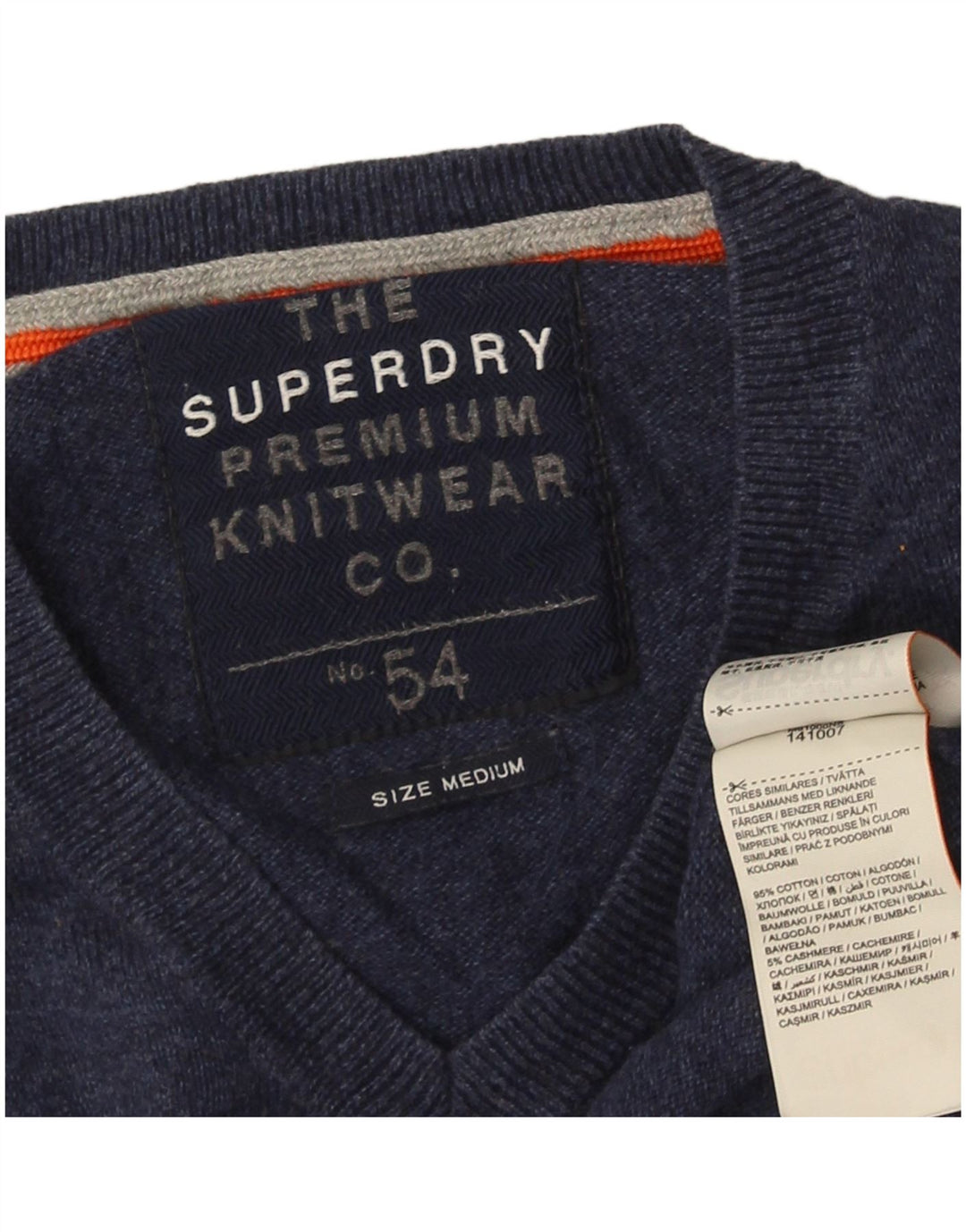 Superdry Jersey con cuello en V para hombre, jersey de algodón azul marino medio