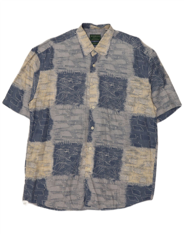 Rodrigo Camisa Manga Corta Hombre Talla 41 16 Viscosa Patchwork Azul Grande