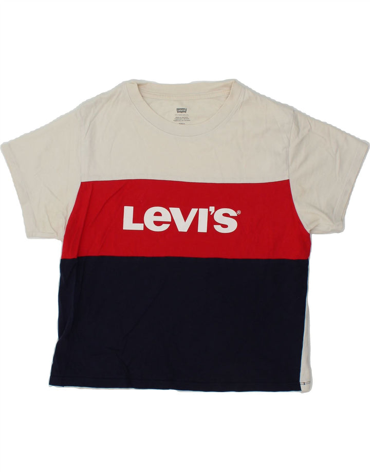 LEVI'S Mens Graphic T-Shirt Top Small Off White Colourblock Cotton Vintage Levi's and Second-Hand Levi's from Messina Hembry 