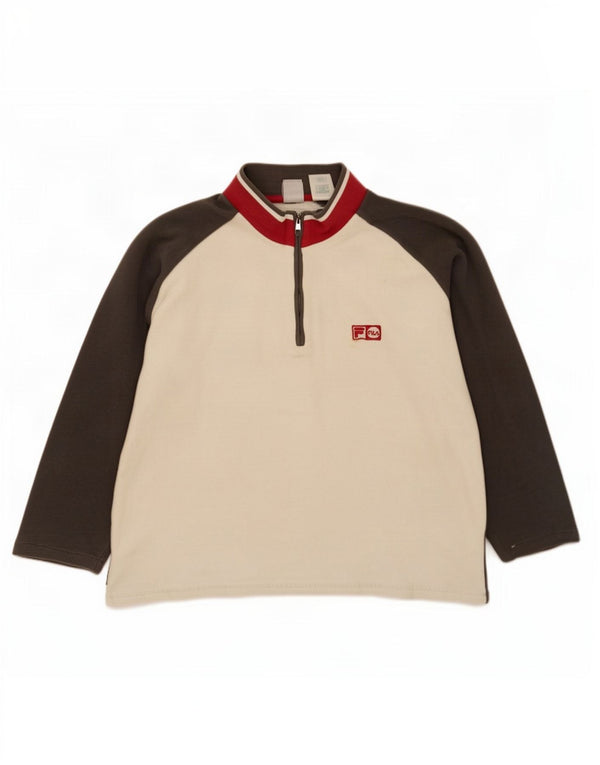 Fila Hombre Zip Neck Sudadera Jumper Large Off White Colorblock Cotton