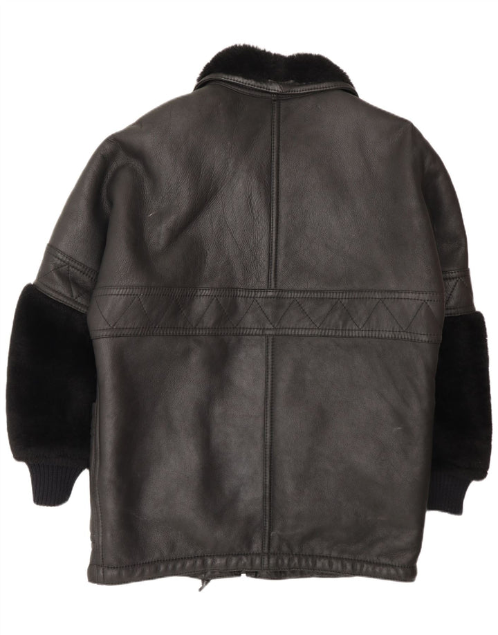 Vintage hombres shearling chaqueta Reino Unido 44 2XL negro shearling