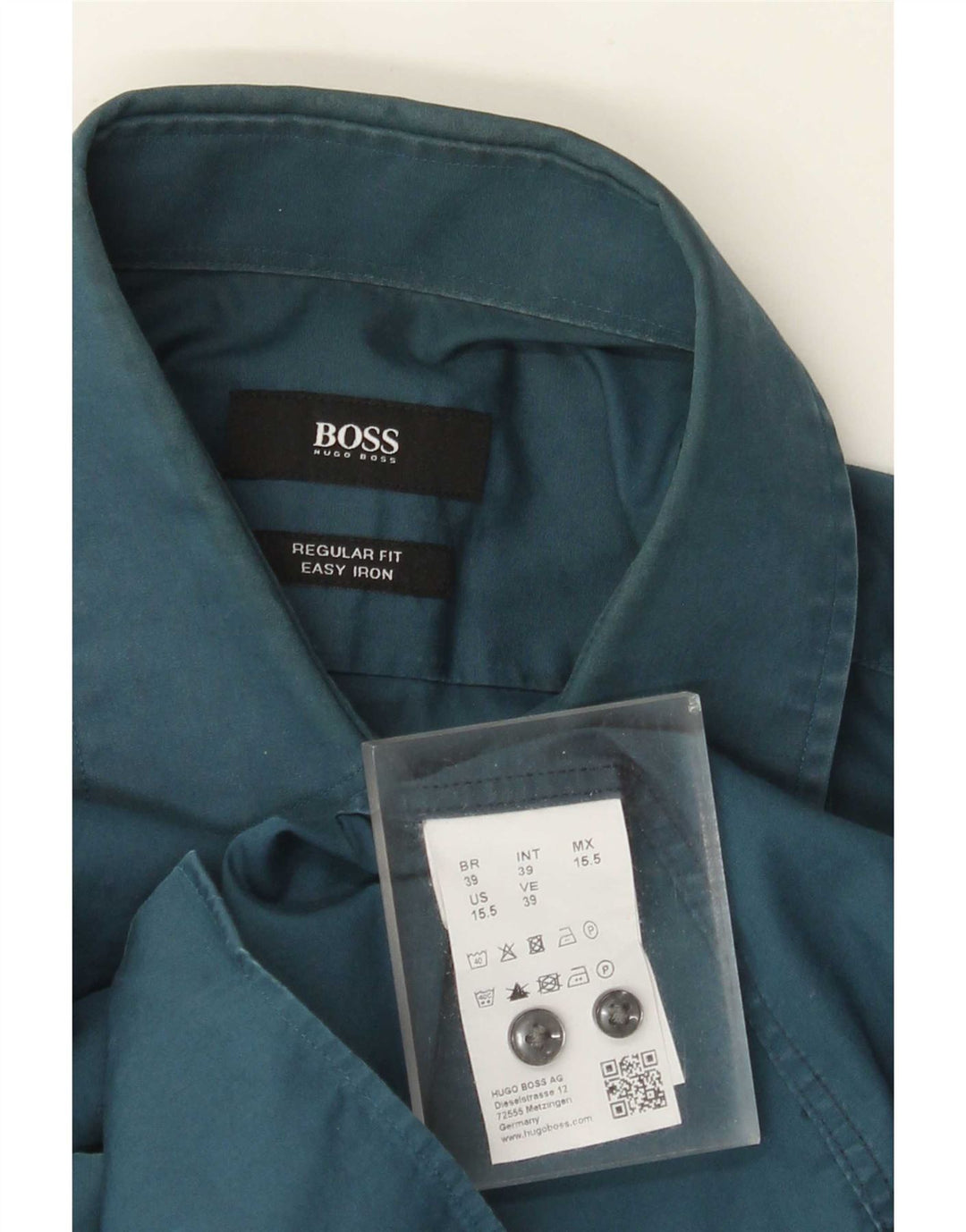 Camisa Hugo Boss Hombre Regular Fit Talla 39 Algodón Azul Medio