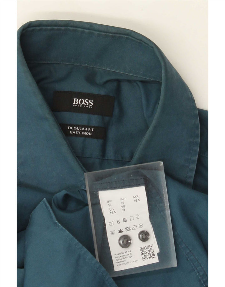 Camisa Hugo Boss Hombre Regular Fit Talla 39 Algodón Azul Medio