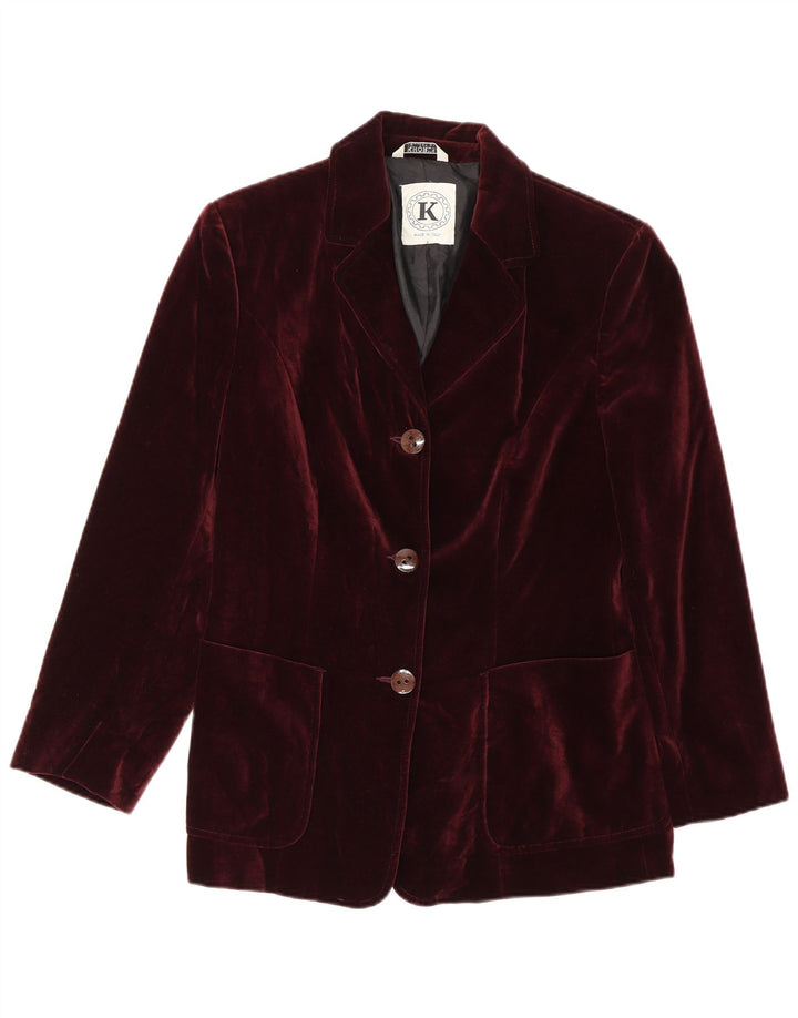 Vintage mujer 3 botones terciopelo Blazer chaqueta IT 42 algodón burdeos medio
