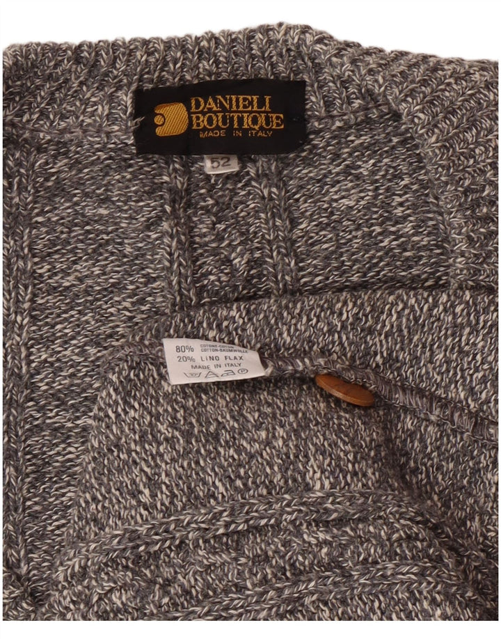 Vintage hombres Cardigan suéter IT 52 grande gris moteado algodón clásico