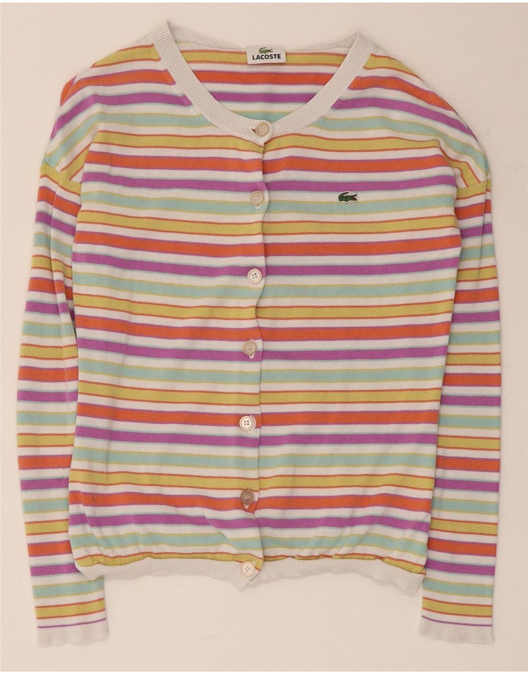 Lacoste - Cárdigan corto para mujer, talla 36, pequeño, multicolor, a rayas