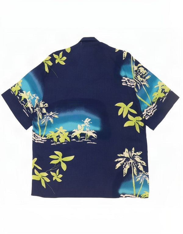 Vintage Mens Short Sleeve Shirt Size 42 Large Navy Blue Floral Hawaiian